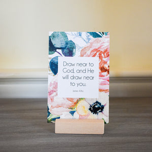 Bible verse for mom for Mother's Day gift includes Scripture card with wooden stand and watercolor art.