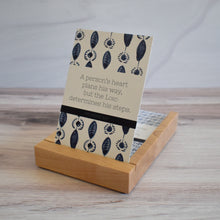 Load image into Gallery viewer, A person's heart plans his way, but the Lord determines his steps.  Proverbs 16:9 Scripture Card with Stand