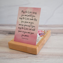 Load image into Gallery viewer, May the Lord Bless you and protect you, may the Lord make His face shine on you and be gracious to you; may the Lord look with favor on you and give you peace. Numbers 6:24-26 Scripture Card in Stand