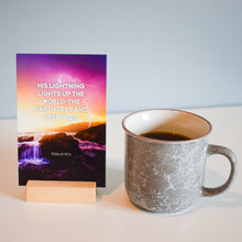 Load image into Gallery viewer, Hi lightning lights up the world; the earth sees and trembles. Psalm 97:4 Bible memory verse scripture card with naturescape.