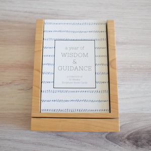 A Year of Wisdom and Guidance: A Collection of 52 Weekly Scripture Verse Cards in premium wooden stand and storage tray