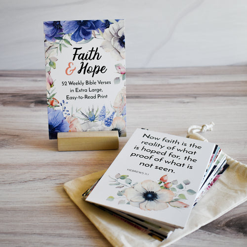 Large print Bible verse cards featuring verses about faith and hope.