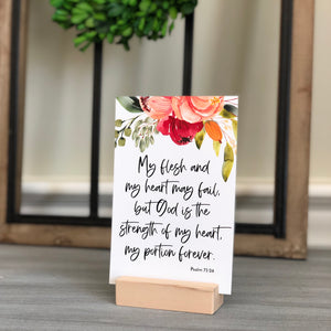 Weekly Bible verse card with stand featuring God's promises Psalm 73:26